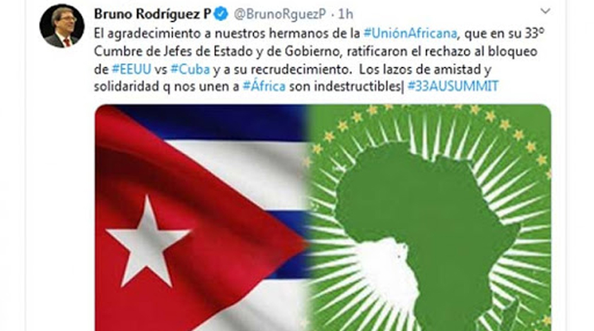 Agradece canciller cubano rechazo de la Unión Africana al bloqueo de&nbsp;EE.UU.