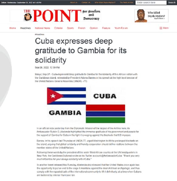 Cuba expresses deep gratitude to Gambia for its solidarity