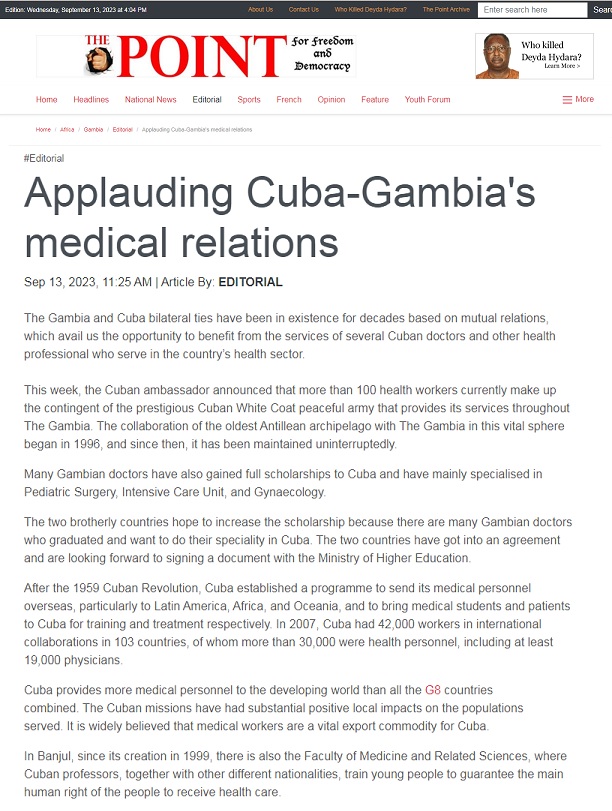 Applauding Cuba-Gambia’s medical relations