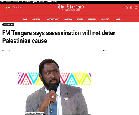FM Tangara says assassination will not deter Palestinian&nbsp;cause